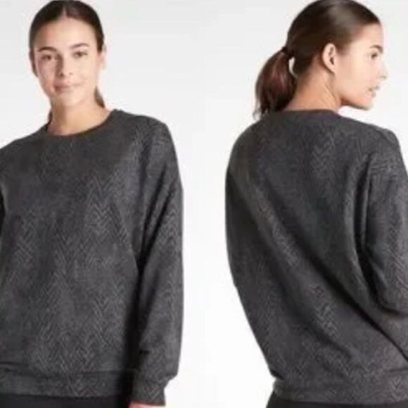 Athleta Studio To Street Print Sweatshirt in Charcoal Heather Medusa XXS - Picture 1 of 4